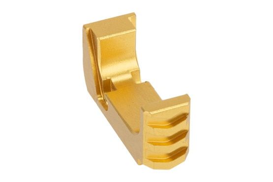 Tyrant Designs Glock G43 Extended Mag Release is hardcoat anodized gold